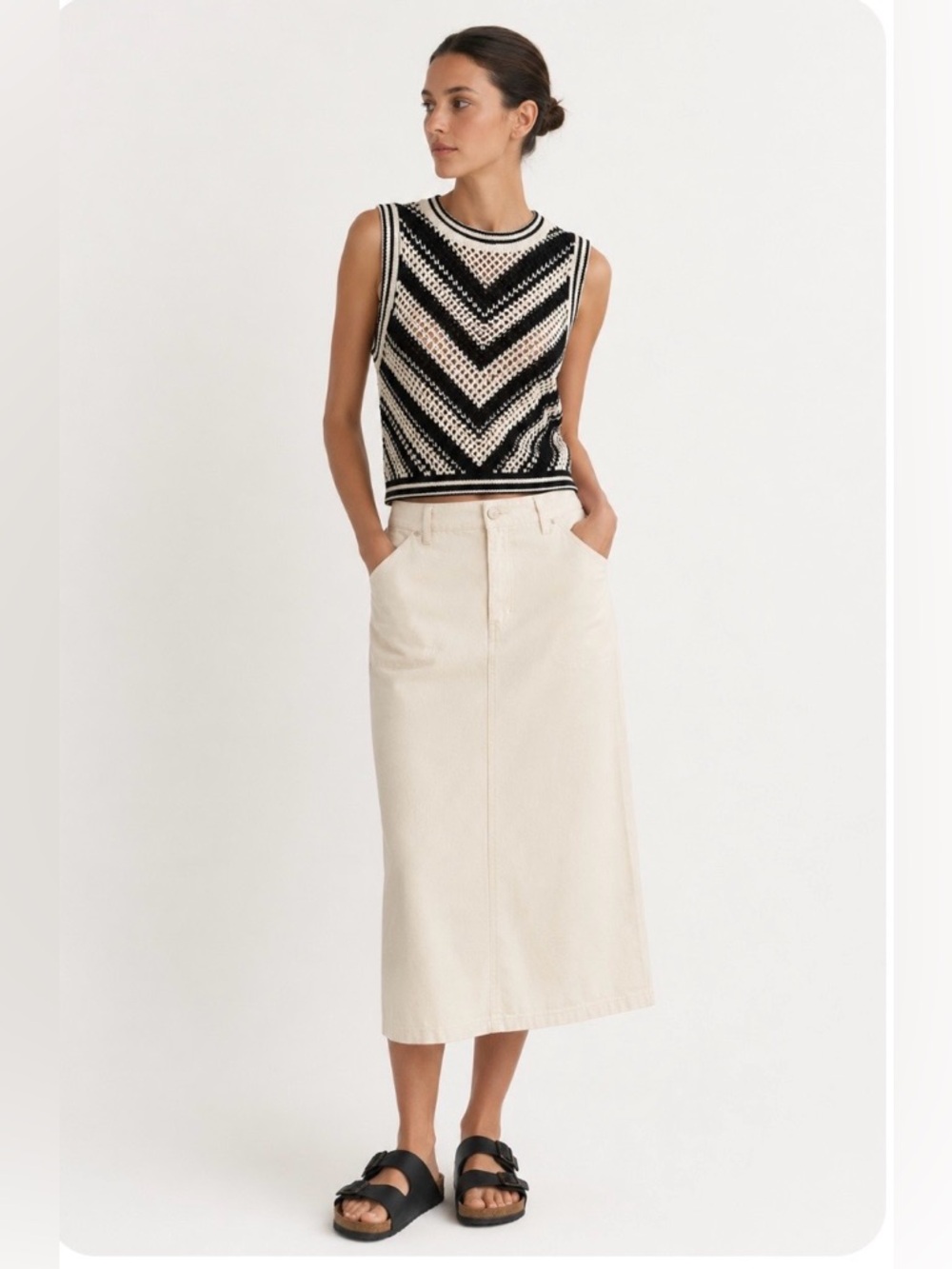 GAP Chevron Crochet Cotton Knit Sweater Vest Top Black Cream, XL
